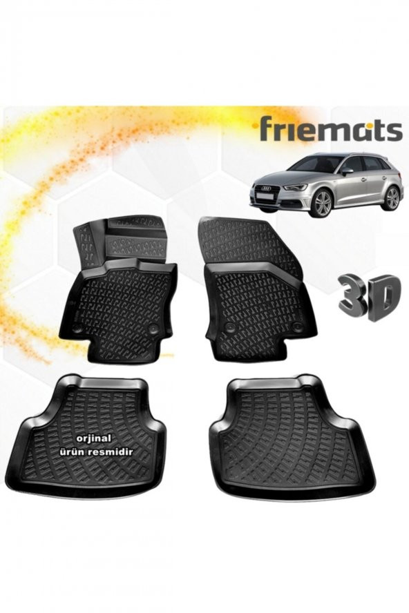 Friemats Audi A3 3d Paspas Havuzlu Siyah Hb 2013-2020 Arası 4 Prç ürün görseli 1