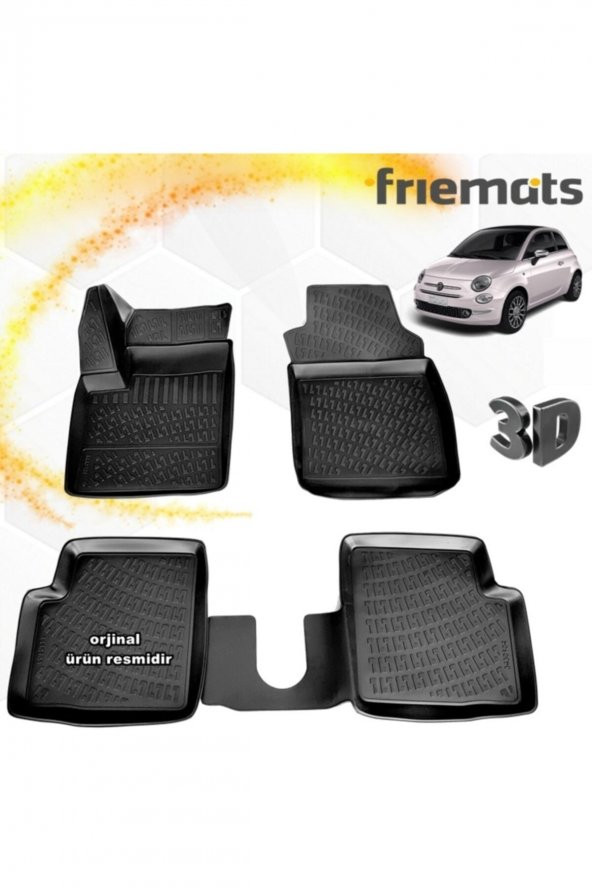 Friemats Fiat 500 C 3d Paspas Havuzlu Siyah 2010-2019 Arası 4 Prç ürün görseli 1
