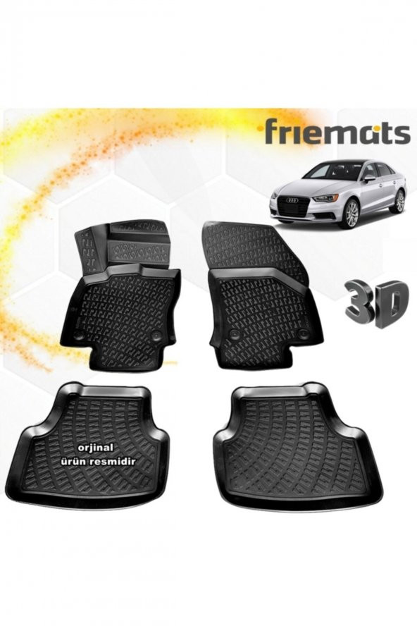 Friemats Audi A3 3d Paspas Havuzlu Siyah Sedan 2013-2020 Arası 4 Prç ürün görseli 1