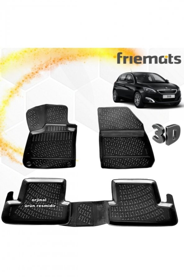 Friemats Peugeot 308 3d Paspas Havuzlu Siyah Hb 2014-2020 Arası 4 Prç ürün görseli 1