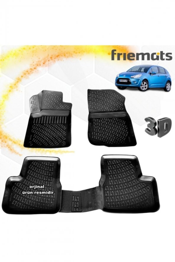 Friemats Citroen C3 3d Paspas Havuzlu Siyah 2009-2016 Arası 4 Prç ürün görseli 1