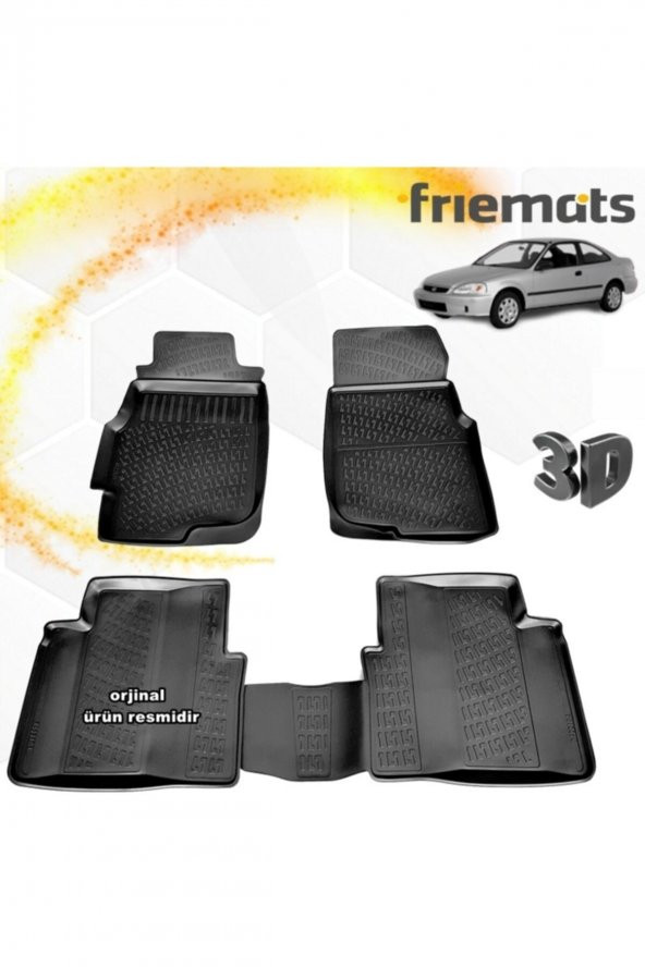 Friemats Honda Civic 3d Paspas Havuzlu Siyah 1996-2000 Arası 4 Prç ürün görseli 1