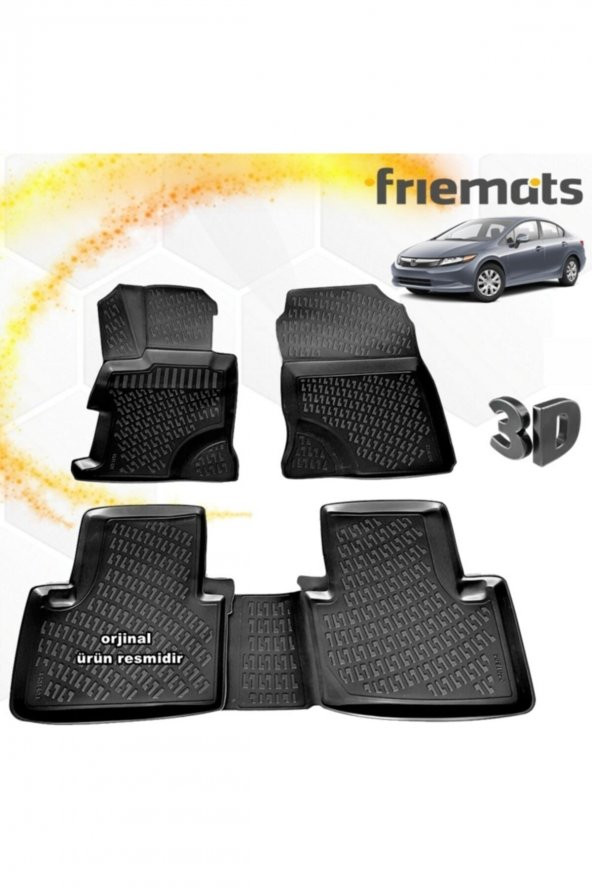 Friemats Honda Civic 3d Paspas Havuzlu Siyah 2012-2015 Arası 4 Prç ürün görseli 1