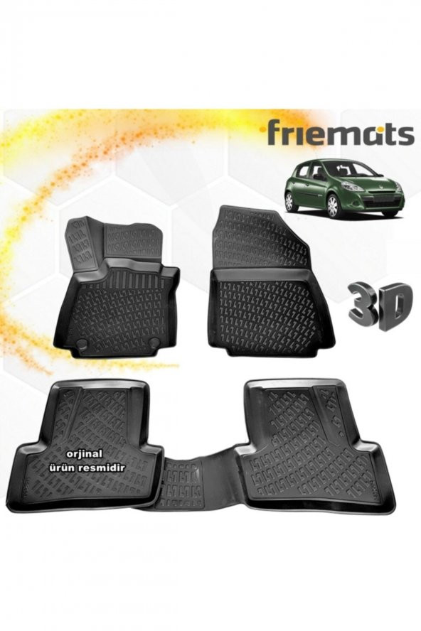 Friemats Renault Clio 3 3d Paspas Havuzlu Siyah Hb 2006-2012 Arası 4 Prç ürün görseli 1