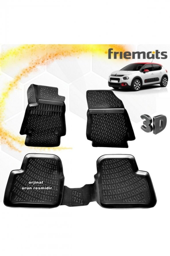 Friemats Citroen C3 3d Paspas Havuzlu Siyah 2017-2020 Arası 4 Prç ürün görseli 1
