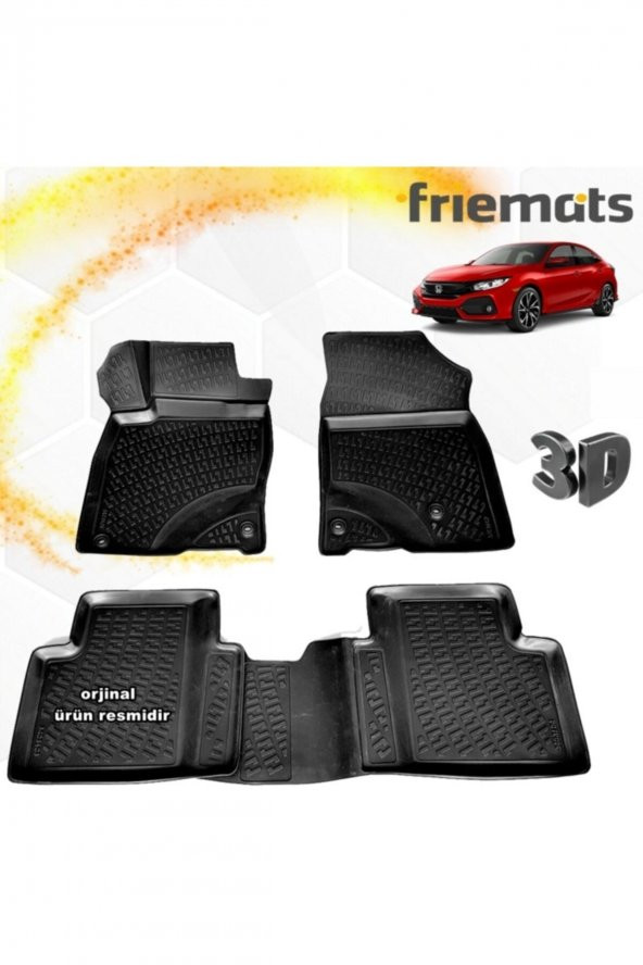 Friemats Honda Civic 3d Paspas Havuzlu Siyah Hb 2016-2020 Arası 4 Prç ürün görseli 1