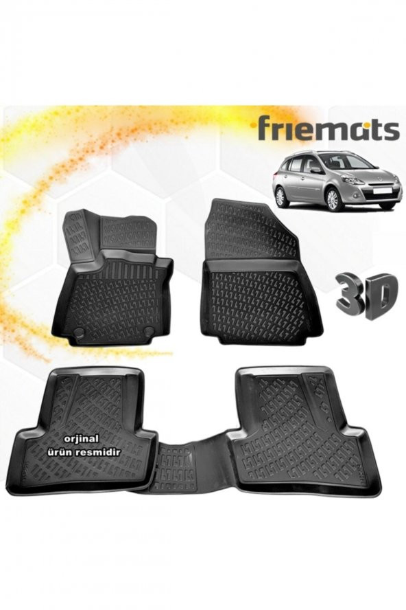 Friemats Renault Clio 3 3d Paspas Havuzlu Siyah Stw 2006-2012 Arası 4 Prç ürün görseli 1