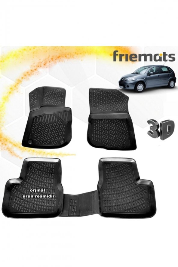 Friemats Citroen C3 3d Paspas Havuzlu Siyah 2003-2009 Arası 4 Prç ürün görseli 1