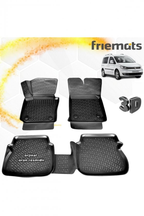 Friemats Vw Caddy 3d Paspas Havuzlu Siyah 2011-2015 Arası 4 Prç ürün görseli 1