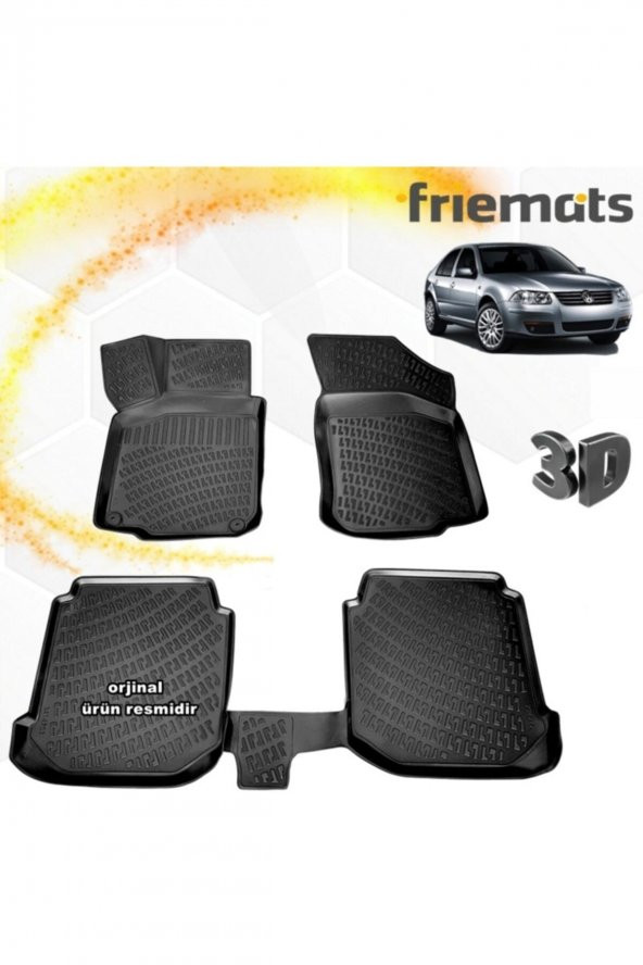 Friemats Vw Bora 3d Paspas Havuzlu Siyah 1998-2004 Arası 4 Prç ürün görseli 1