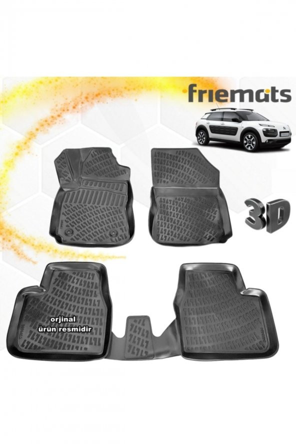 Friemats Citroen C4 Cactus 3d Paspas Havuzlu Siyah 2015-2020 Arası 4 Prç ürün görseli 1