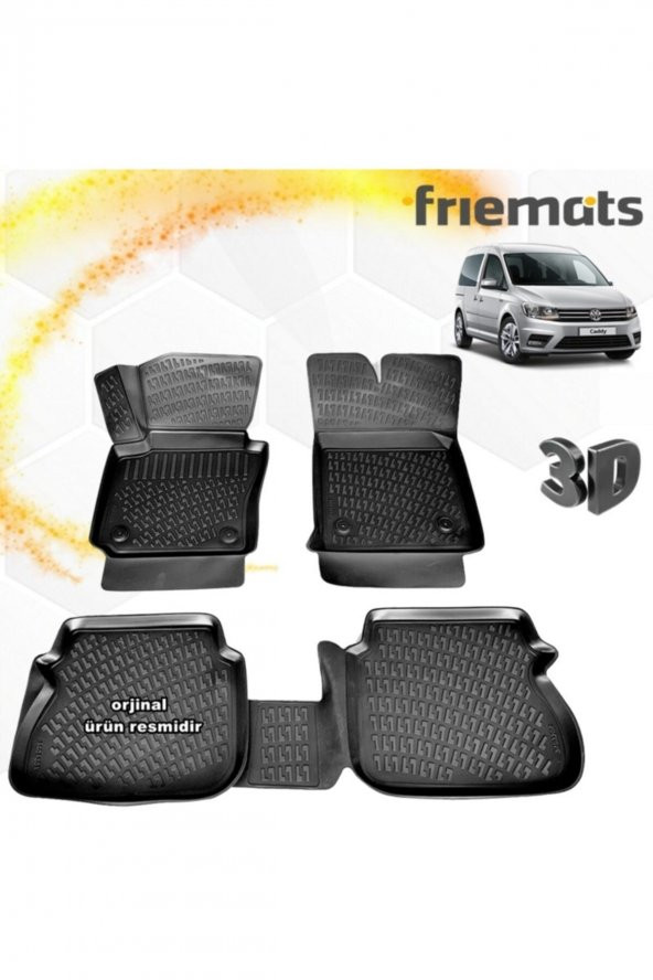 Friemats Vw Caddy 3d Paspas Havuzlu Siyah 2015-2020 Arası 4 Prç ürün görseli 1