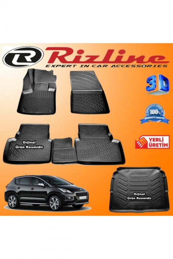 Rizline Peugeot 3008 3d Paspas + 3d Bagaj Havuzu 2016-2020 Arası Siyah Set ürün görseli 1