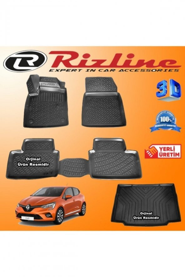 Rizline Renault Clio 5 Hb 3d Paspas + 3d Bagaj Havuzu 2020 Sonrası Siyah Set 8683549925510 ürün görseli 1