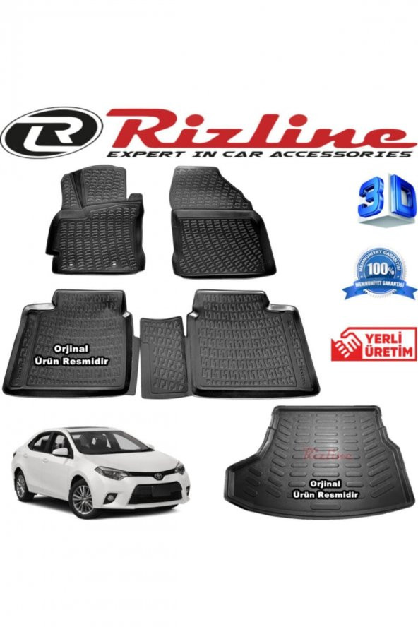 Rizline Toyota Corolla 3d Paspas + 3d Bagaj Havuzu Sedan 2013 - 2018 Arası Siyah Set 8683549925287 ürün görseli 1