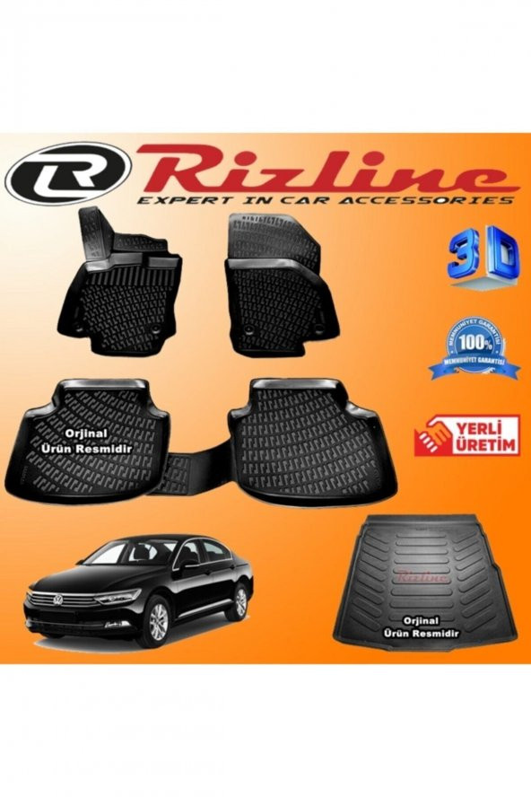 Rizline Vw Passat B8 3d Paspas + 3d Bagaj Havuzu Sedan 2015-2020 Arası Siyah Set ürün görseli 1