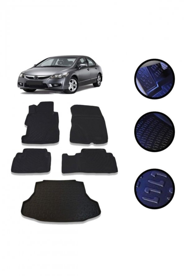 OtoLine Civic Fd6 Sedan 2007-2012 Arası 4d Havuzlu Oto Paspas Bagaj Set ürün görseli 1