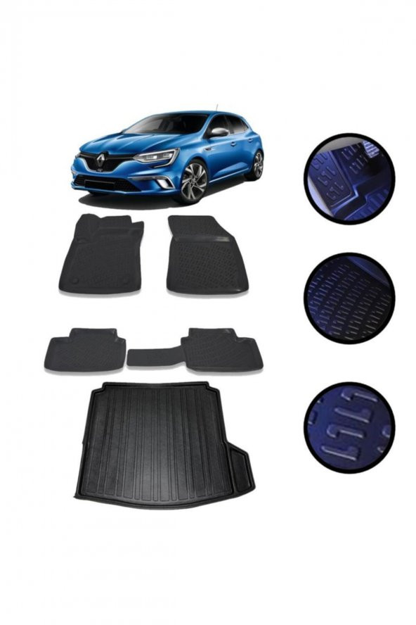 OtoLine Megane 4 Sedan Sg Klk 2016-2022 4d Havuzlu Oto Paspas Bagaj Set ürün görseli 1