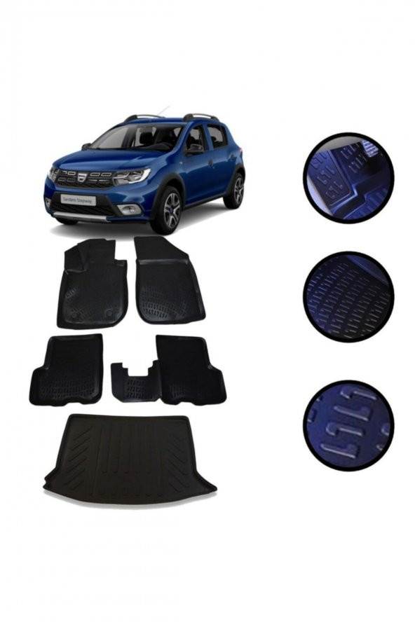 OtoLine Dacia Sandero Hb 2012-2021 Arası 4d Havuzlu Oto Paspas Bagaj Set ürün görseli 1