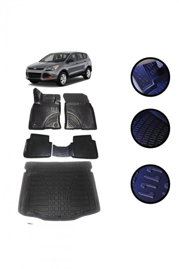 OtoLine Ford Kuga 2019-2022 Arası 4d Havuzlu Oto Paspas ve Bagaj Set ürün görseli 1