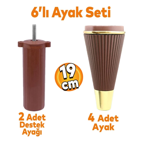 Iron 6'lı Set Mobilya Tv Ünitesi Konsol Koltuk Kanepe Destek Ayağı 19 Cm Ceviz Ayakları M8 Civatalı ürün görseli 1