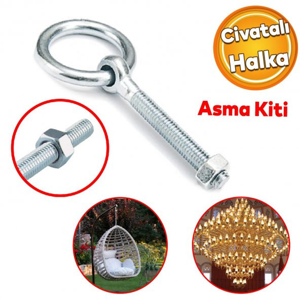 Delikli Halkalı Metal Paslanmaz Civata M10 Somunlu Sabitleme Çekme Kaldırma Tavan Kancası Asma Kit ürün görseli 1