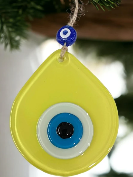 Orta Boy Sarı Damla Desen Nazar Boncuklu Duvar Dekoru Cam Duvar Süsü ürün görseli 1