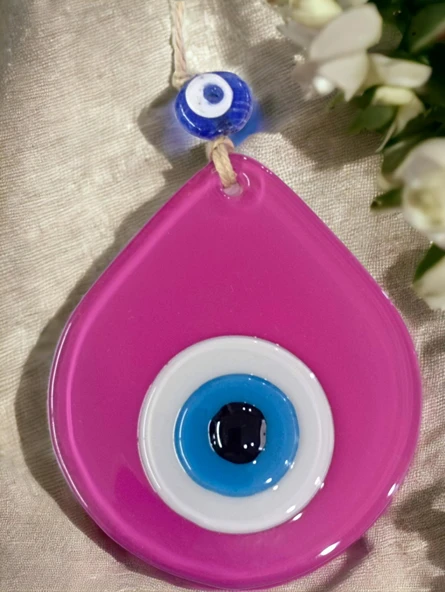 Orta Boy Pembe Damla Desen Nazar Boncuklu Duvar Dekoru Cam Duvar Süsü ürün görseli 1