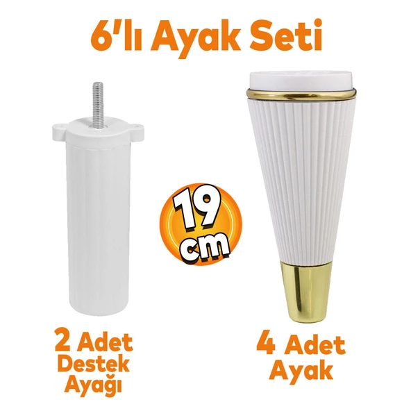 Iron 6'lı Set Mobilya Tv Ünitesi Konsol Koltuk Kanepe Destek Ayağı 19 Cm Beyaz Ayakları M8 Civatalı ürün görseli 1