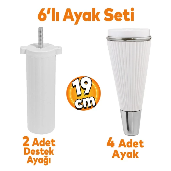 Iron 6'lı Set Mobilya Tv Ünitesi Konsol Koltuk Kanepe Destek Ayağı 19 Cm Beyaz Ayakları M8 Civatalı ürün görseli 1