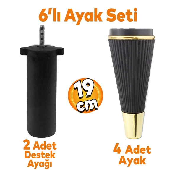 Iron 6'lı Set Mobilya Tv Ünitesi Konsol Koltuk Kanepe Destek Ayağı 19 Cm Siyah Ayakları M8 Civatalı ürün görseli 1
