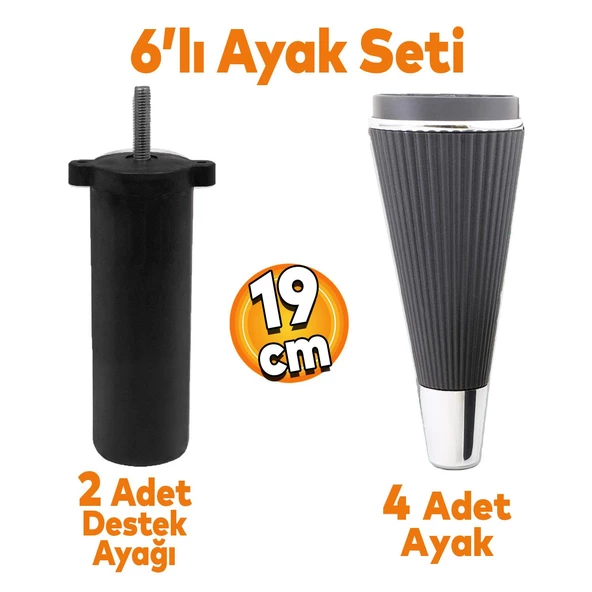 Iron 6'lı Set Mobilya Tv Ünitesi Konsol Koltuk Kanepe Destek Ayağı 19 Cm Siyah Ayakları M8 Civatalı ürün görseli 1