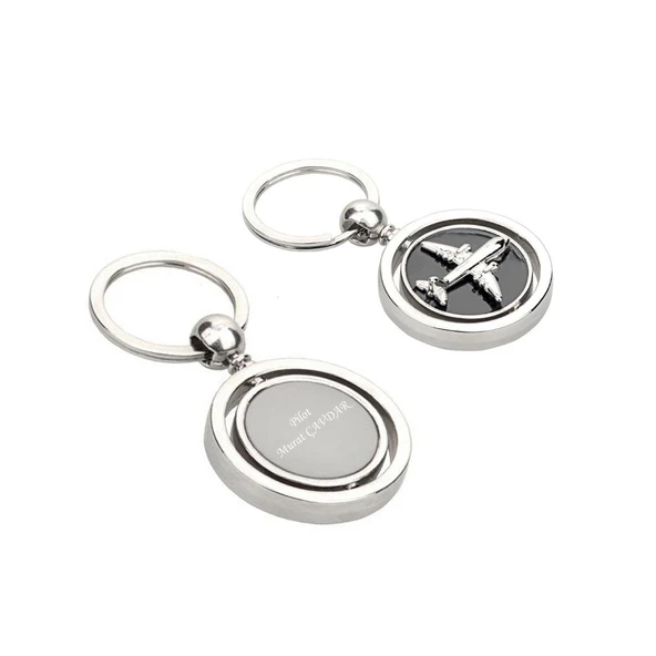 İsme Kişiye Özel Uçak Figürlü Dönebilen Metal Unisex Anahtarlık ürün görseli 1