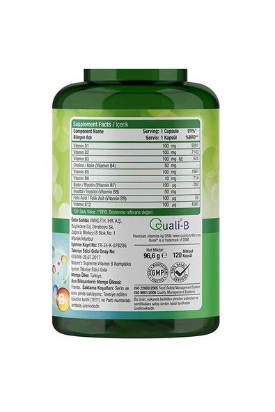 Natures Supreme Vitamin B Complex 120 Kapsül - Resim 4