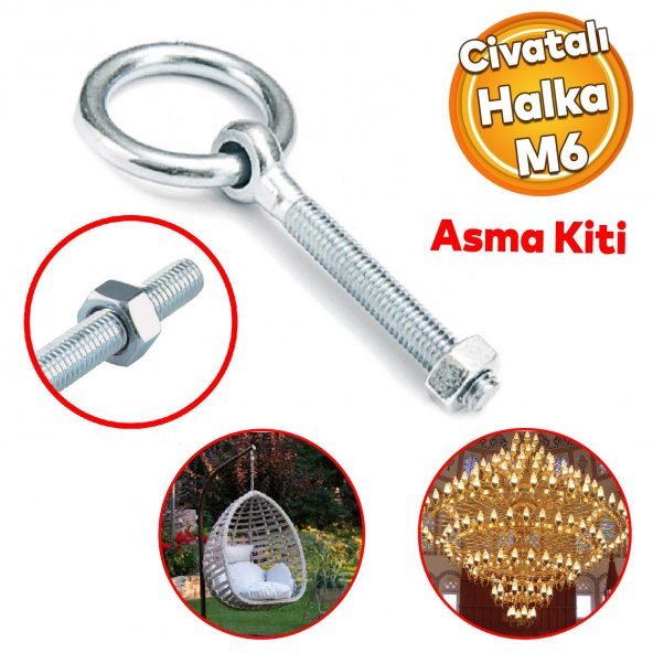 Delikli Halkalı Metal Paslanmaz Civata M6 Somunlu Sabitleme Çekme Kaldırma Tavan Kancası Asma Kit ürün görseli 1