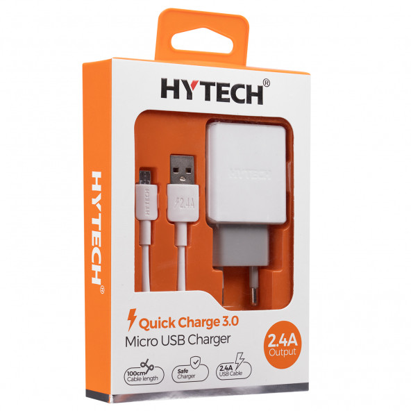 Hytech HY-XE30 Micro USB Kablolu Quick Charge QC3.0 2.4A Beyaz/Gri Ev Şarj Adaptörü ürün görseli 1