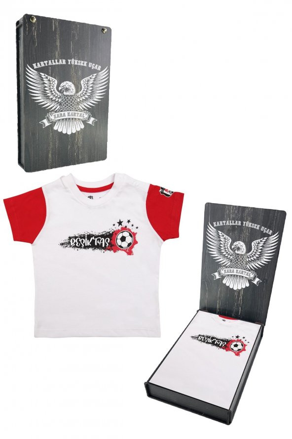 Beşiktaş Orijinal Beyaz Bebek T-Shirt Hediyelik Ahşap Kutulu ürün görseli 1