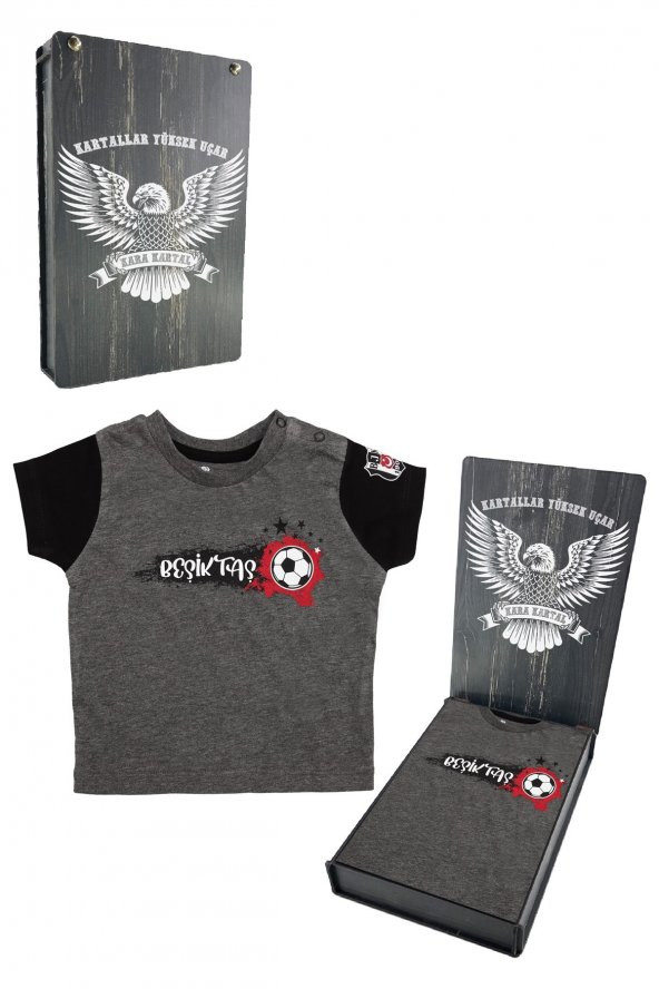 Beşiktaş Orijinal Antrasit Bebek T-Shirt Hediyelik Ahşap Kutulu ürün görseli 1