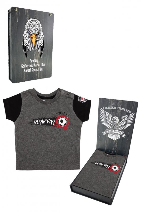 Beşiktaş Orijinal Antrasit Bebek T-Shirt Hediyelik Ahşap Kutulu ürün görseli 1