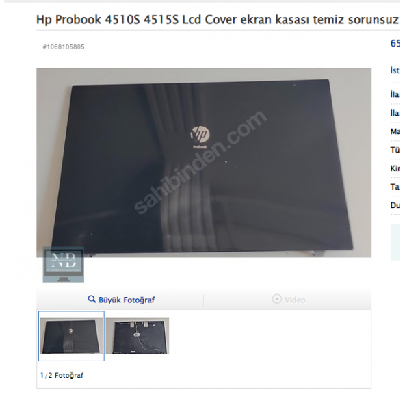 Hp Probook 4510S 4515S Lcd Cover ekran kasası temiz sorunsuz ürün görseli 1