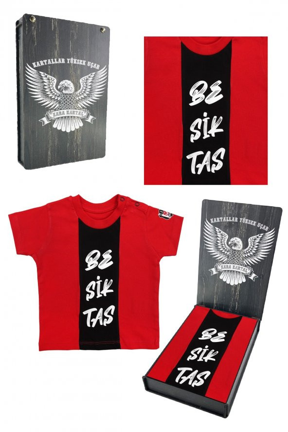 Beşiktaş Orijinal Kırmızı Bebek T-Shirt Hediyelik Ahşap Kutulu ürün görseli 1
