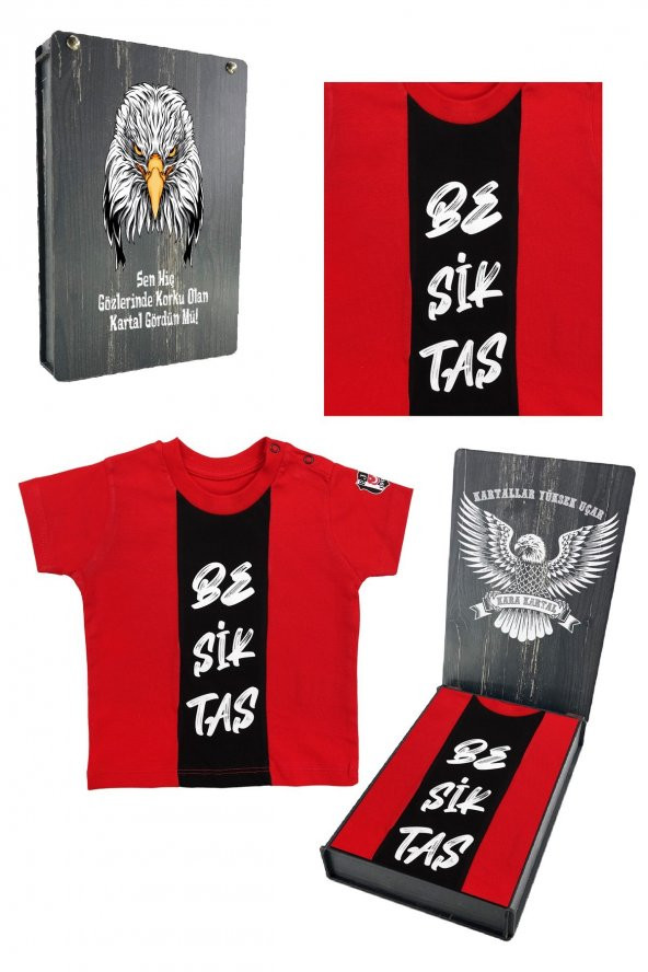 Beşiktaş Orijinal Kırmızı Bebek T-Shirt Hediyelik Ahşap Kutulu ürün görseli 1