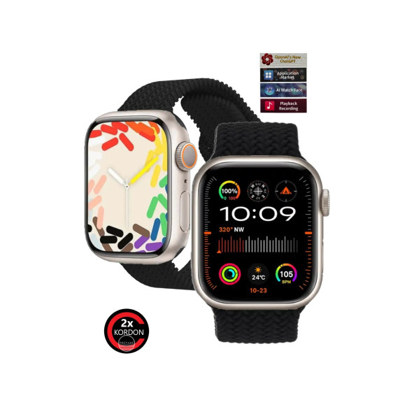 Watch 9 Pro Plus Multi Uyumlu Titanyum Vidalı Kasa Pusulalı 45mm Kilitli Çift Kordonlu Akıllı Saat ürün görseli 1