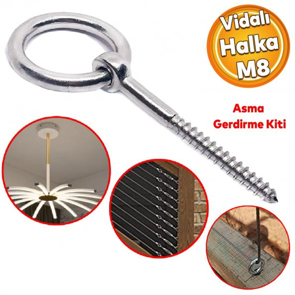 Halkalı Metal Paslanmaz M8 Vidalı Gerdirme Sabitleme Çekme Kaldırma Tavan Kancası Asma Kit ürün görseli 1