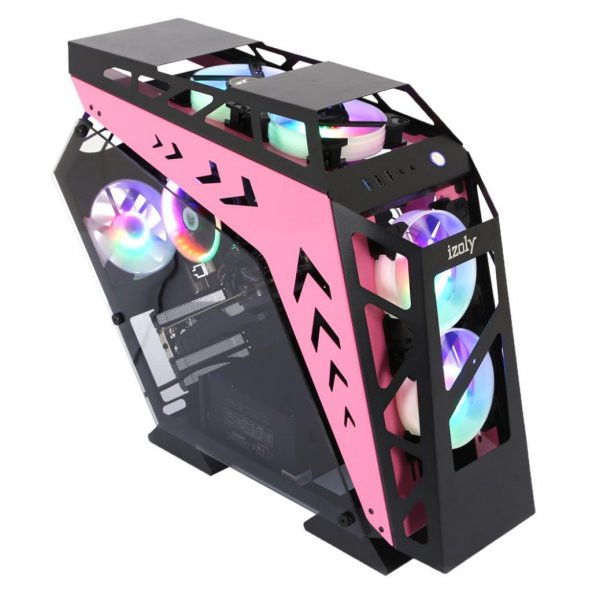 İzoly ARGB Cyberpunk AX9 Pink 5X12CM Full Glass Gaming Kasa ürün görseli 1