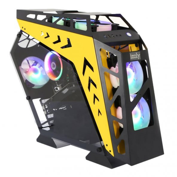 İzoly ARGB Cyberpunk AX9 Black - Yellow 5X12CM Full Glass Oyuncu Bilgisayar Kasası ürün görseli 1
