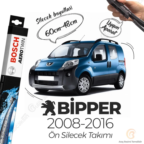 Bosch Aerotwin Muz Silecek Takımı Peugeot Bipper 2008-2017 ile uyumlu ürün görseli 1