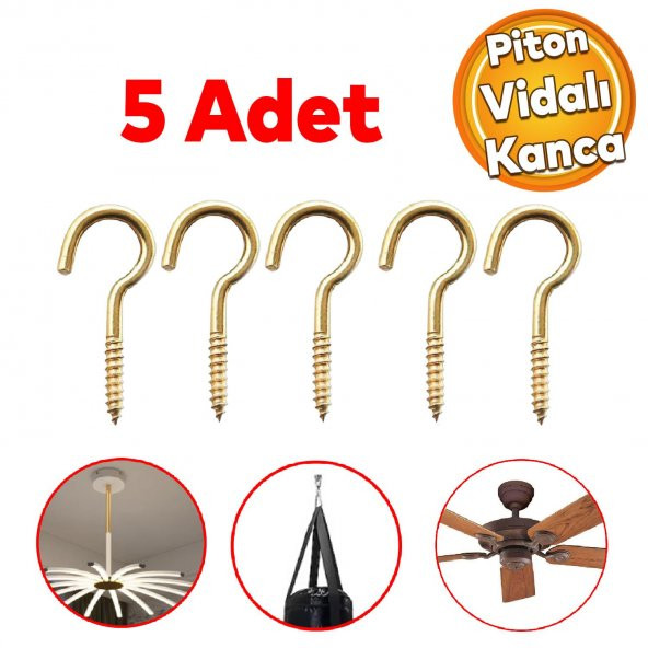 Metal Piton Vidalı Gerdirme Sabitleme Çekme Kaldırma Tavan Açık Ağız Kancalı Avize Asma Kiti 5 Adet ürün görseli 1