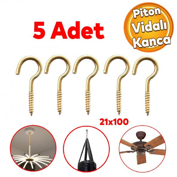 Metal Piton Vidalı Gerdirme 21x100 Çekme Kaldırma Tavan Açık Ağız Kancalı Avize Asma Kiti 5 Adet ürün görseli 1