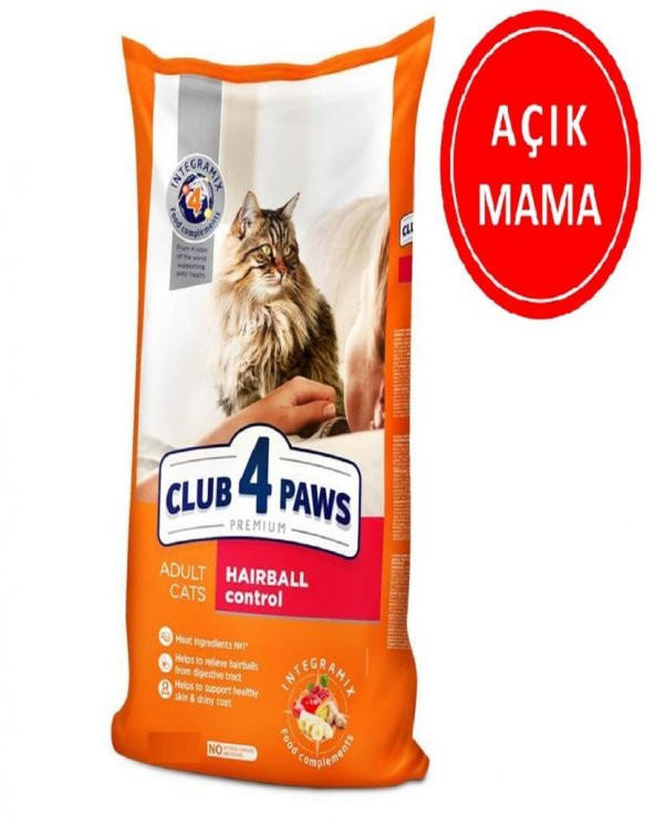 Club4Paws Premium Hairball Control Tavuklu Tüy Yumağı Önleyici Yetişkin Kedi Maması 1 Kg AÇIK ürün görseli 1